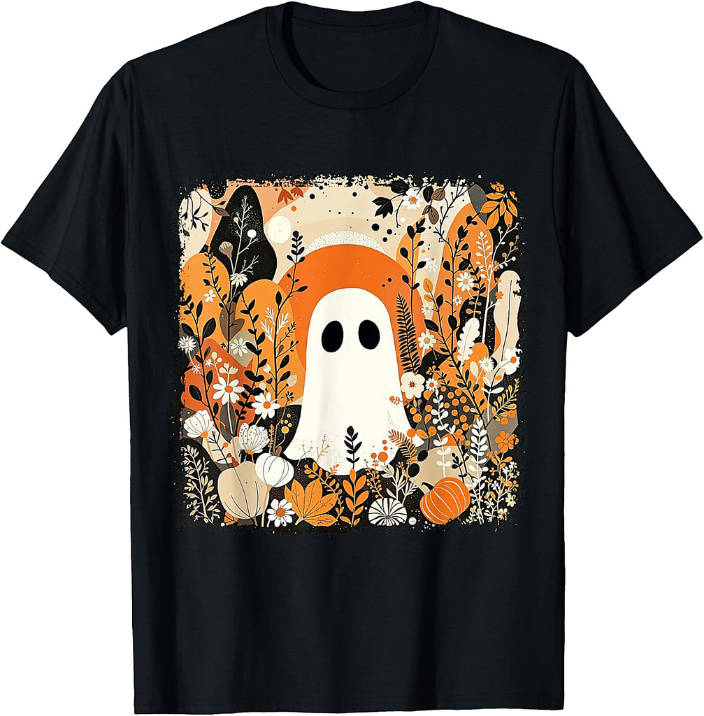 Halloween Ghost Spooky Season Retro Boho Floral Pumpkin T-Shirt