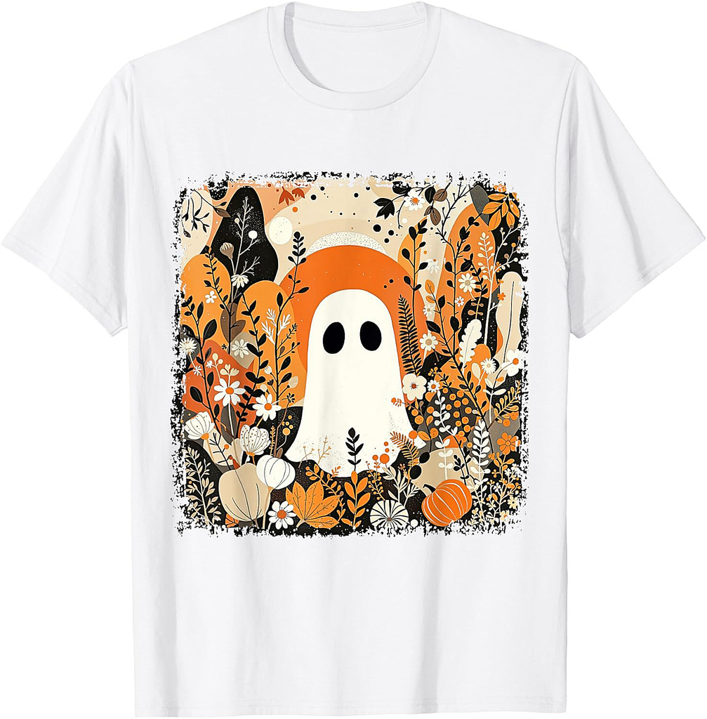 Halloween Ghost Spooky Season Retro Boho Floral Pumpkin T-Shirt