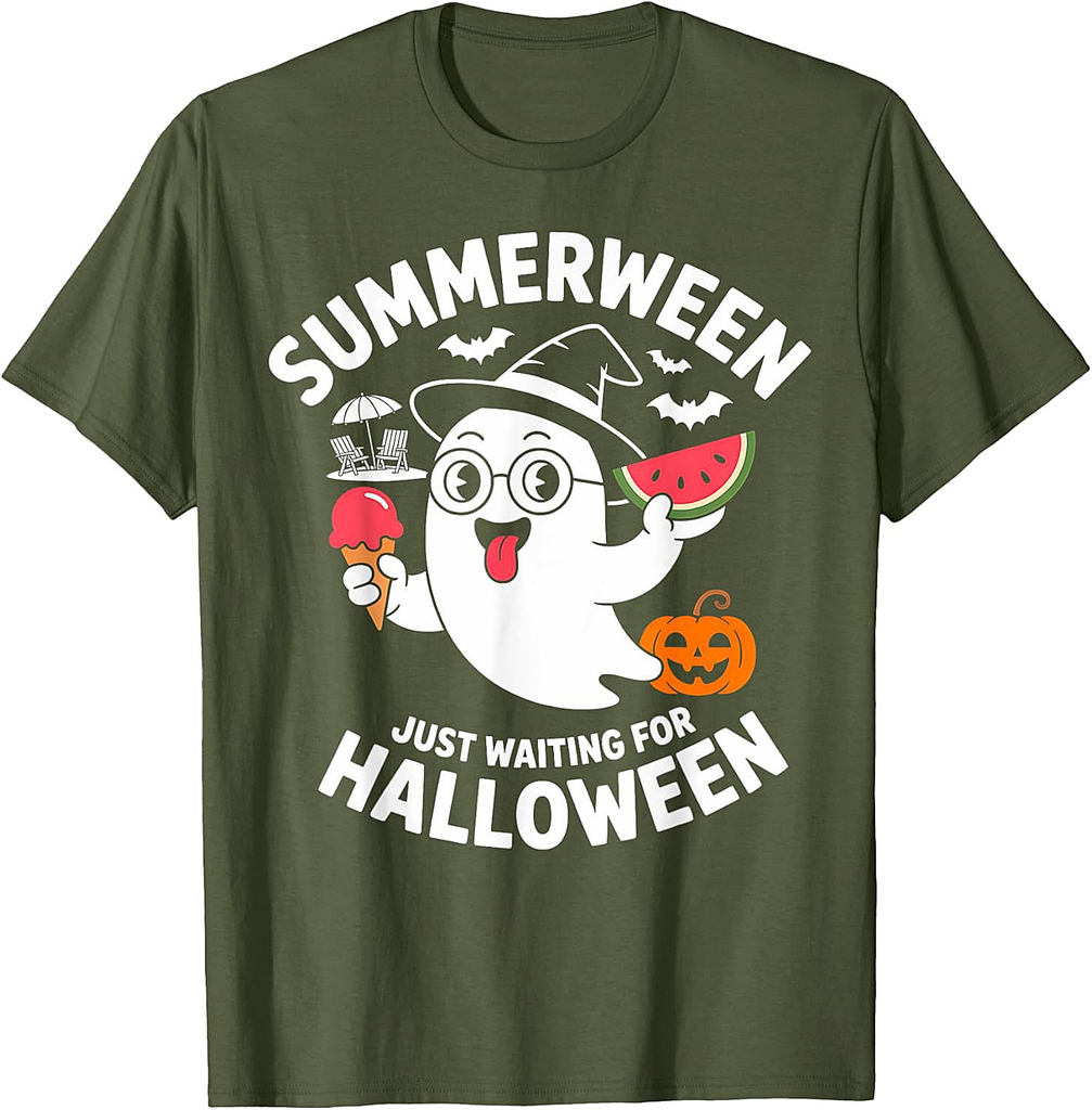 Halloween Ghost Summerween Pumpkin Ice Watermelon T-Shirt