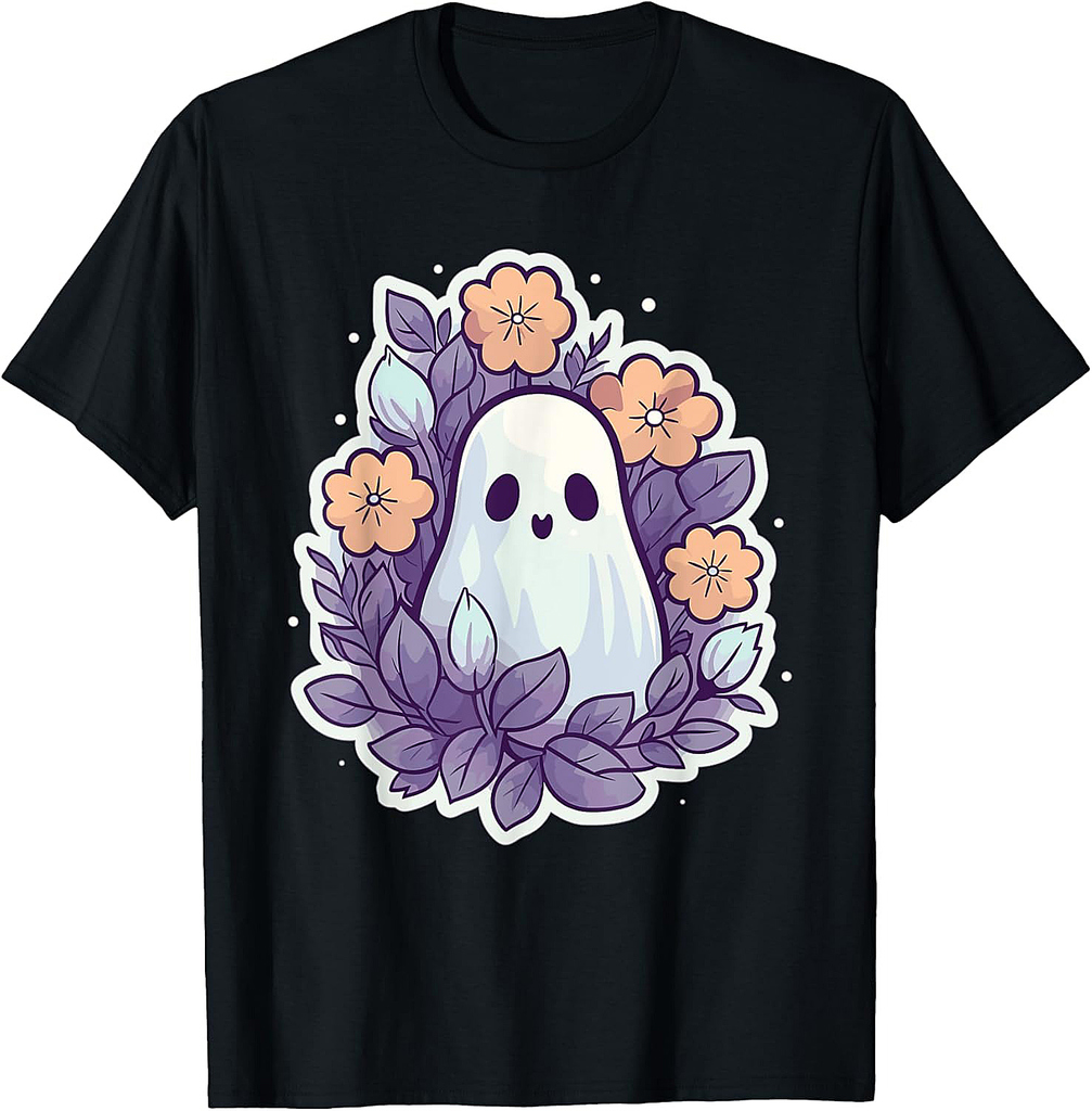 Halloween Groovy Ghost Hippie Flowers Vintage T-Shirt