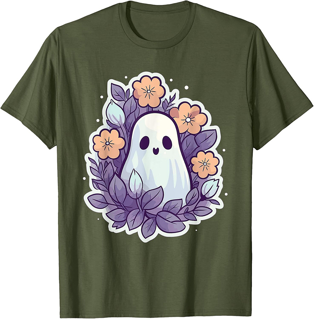 Halloween Groovy Ghost Hippie Flowers Vintage T-Shirt
