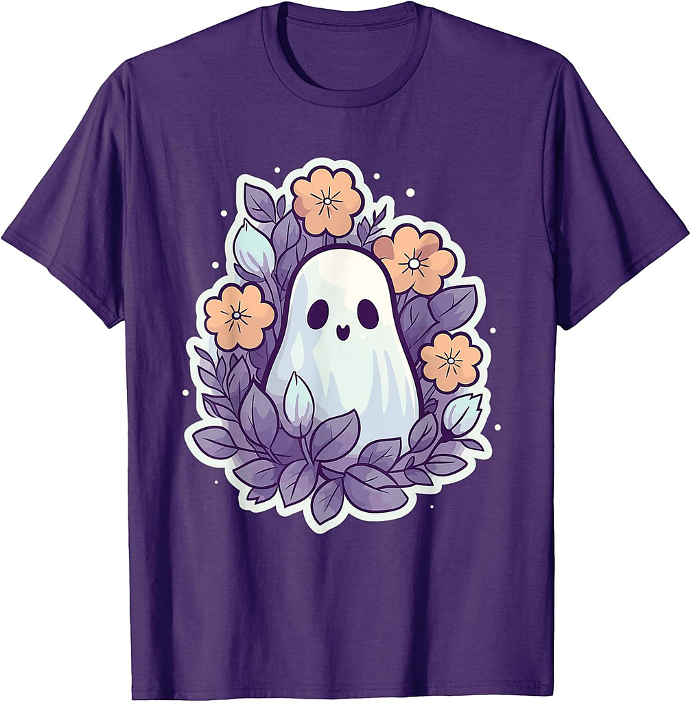 Halloween Groovy Ghost Hippie Flowers Vintage T-Shirt