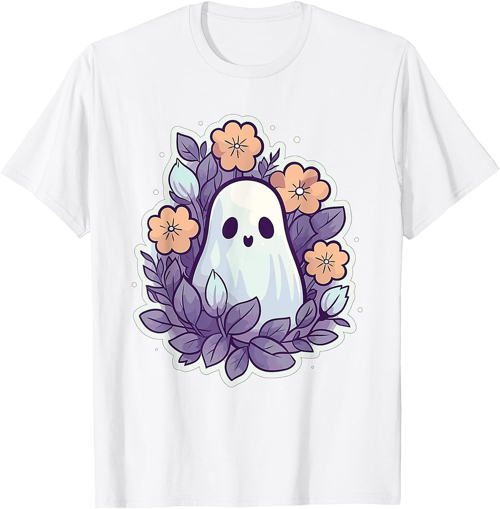 Halloween Groovy Ghost Hippie Flowers Vintage T-Shirt