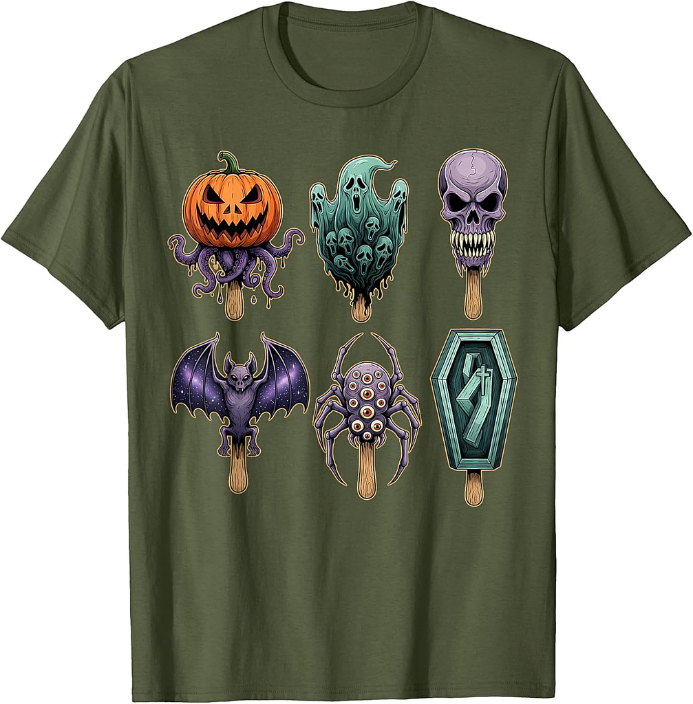 Halloween Horror Popsicle Graphic Zombie Mummy Ghost Skull T-Shirt