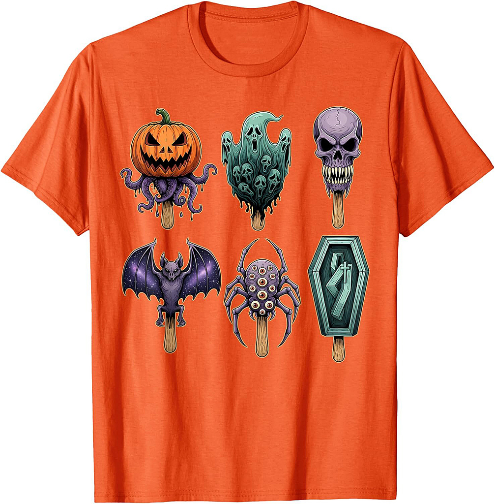 Halloween Horror Popsicle Graphic Zombie Mummy Ghost Skull T-Shirt