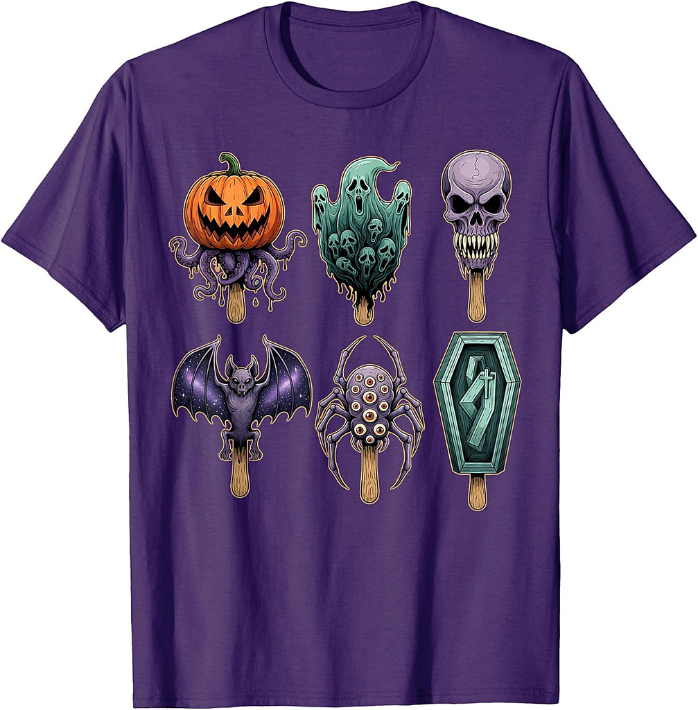 Halloween Horror Popsicle Graphic Zombie Mummy Ghost Skull T-Shirt