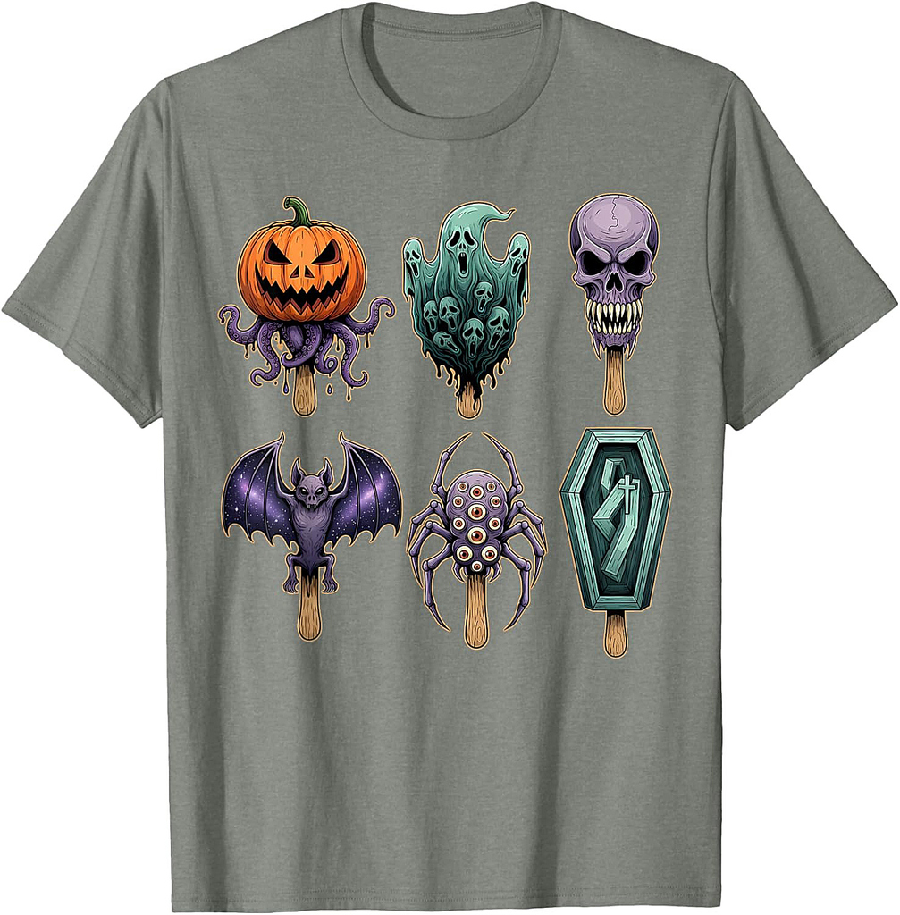 Halloween Horror Popsicle Graphic Zombie Mummy Ghost Skull T-Shirt
