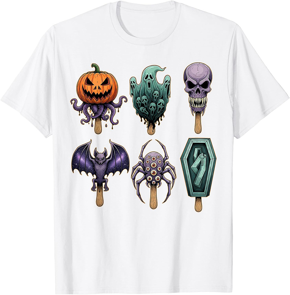 Halloween Horror Popsicle Graphic Zombie Mummy Ghost Skull T-Shirt
