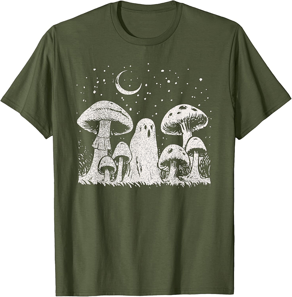 Halloween Mushroom Ghost Vintage Grunge 90 Aesthetic Graphic T-Shirt