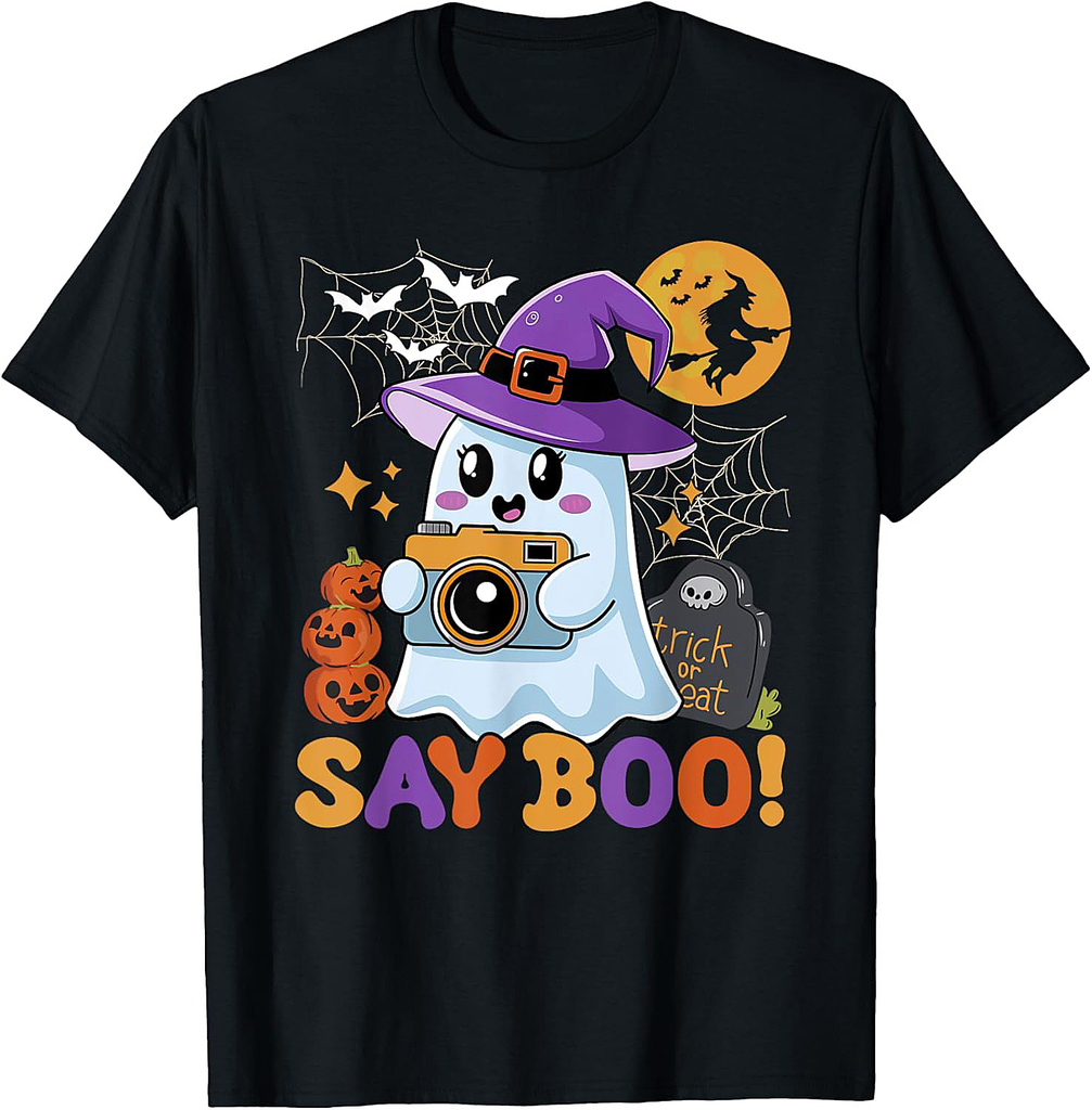Halloween Photographer Say Boo Cute Witchy Ghost Vintage T-Shirt