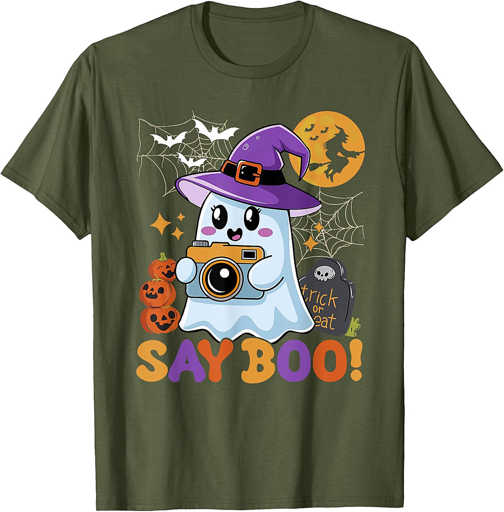 Halloween Photographer Say Boo Cute Witchy Ghost Vintage T-Shirt