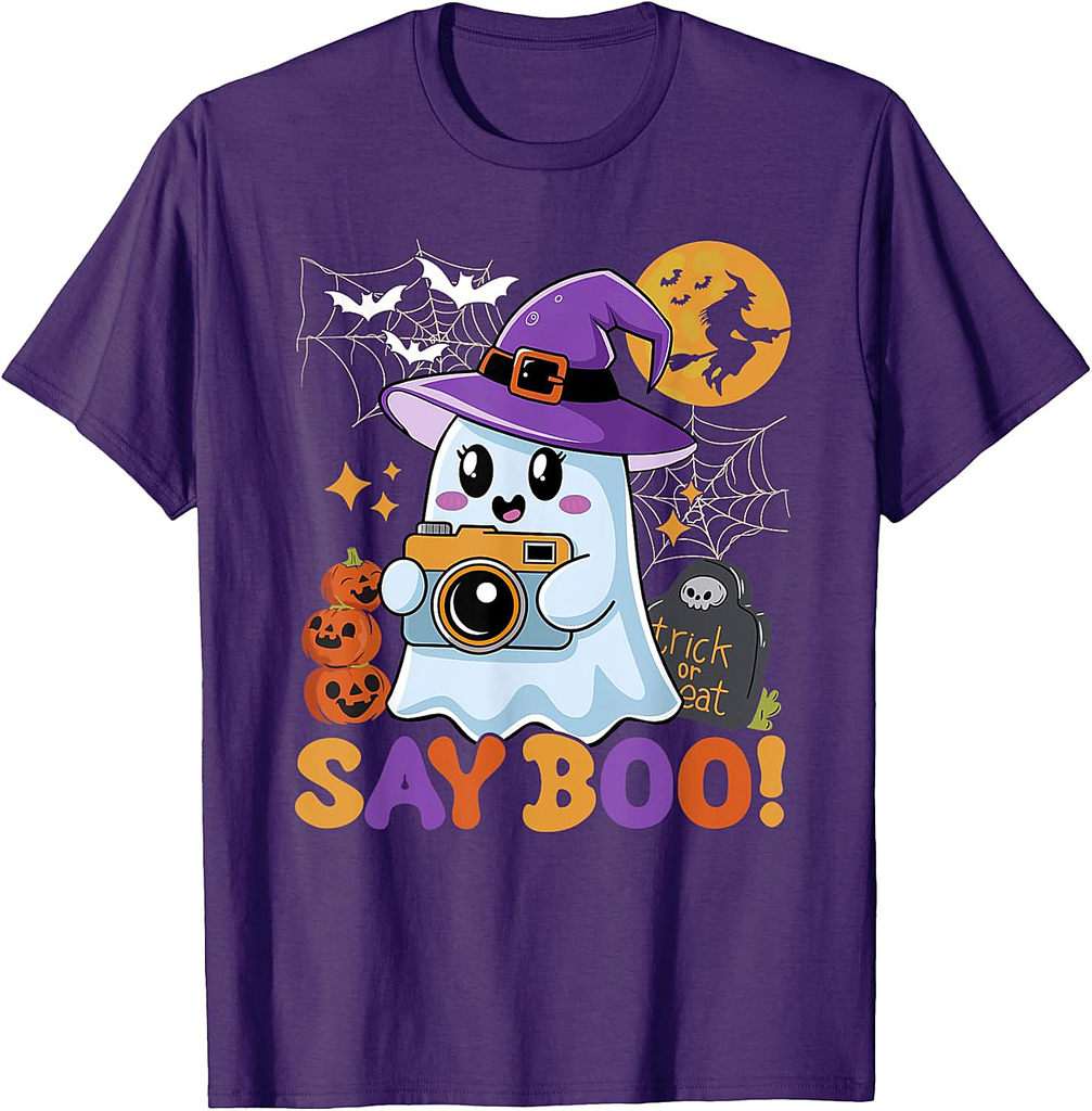 Halloween Photographer Say Boo Cute Witchy Ghost Vintage T-Shirt