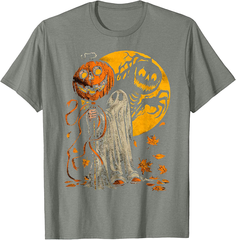 Halloween Pumpkin Ghost Autumn Leaves Graphic Art T-Shirt