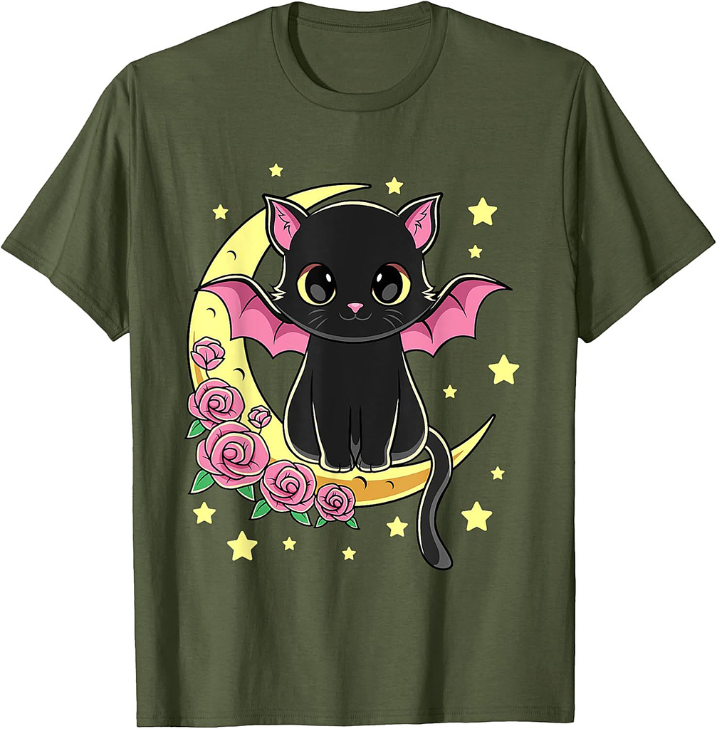 Halloween Scary Black Cat Moon For Kids Girls T-Shirt