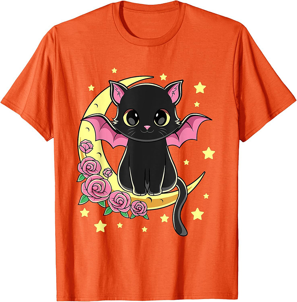 Halloween Scary Black Cat Moon For Kids Girls T-Shirt