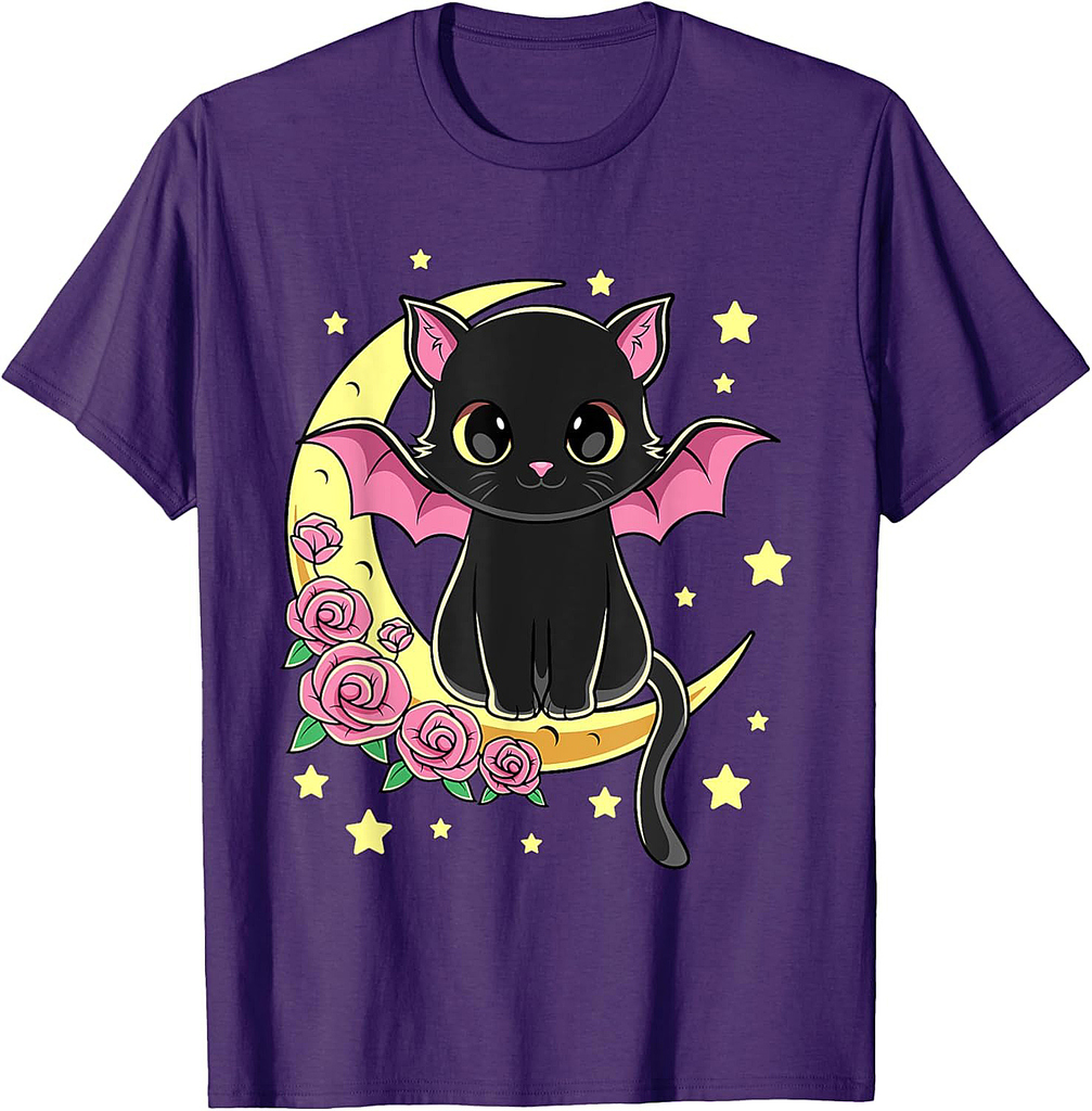 Halloween Scary Black Cat Moon For Kids Girls T-Shirt
