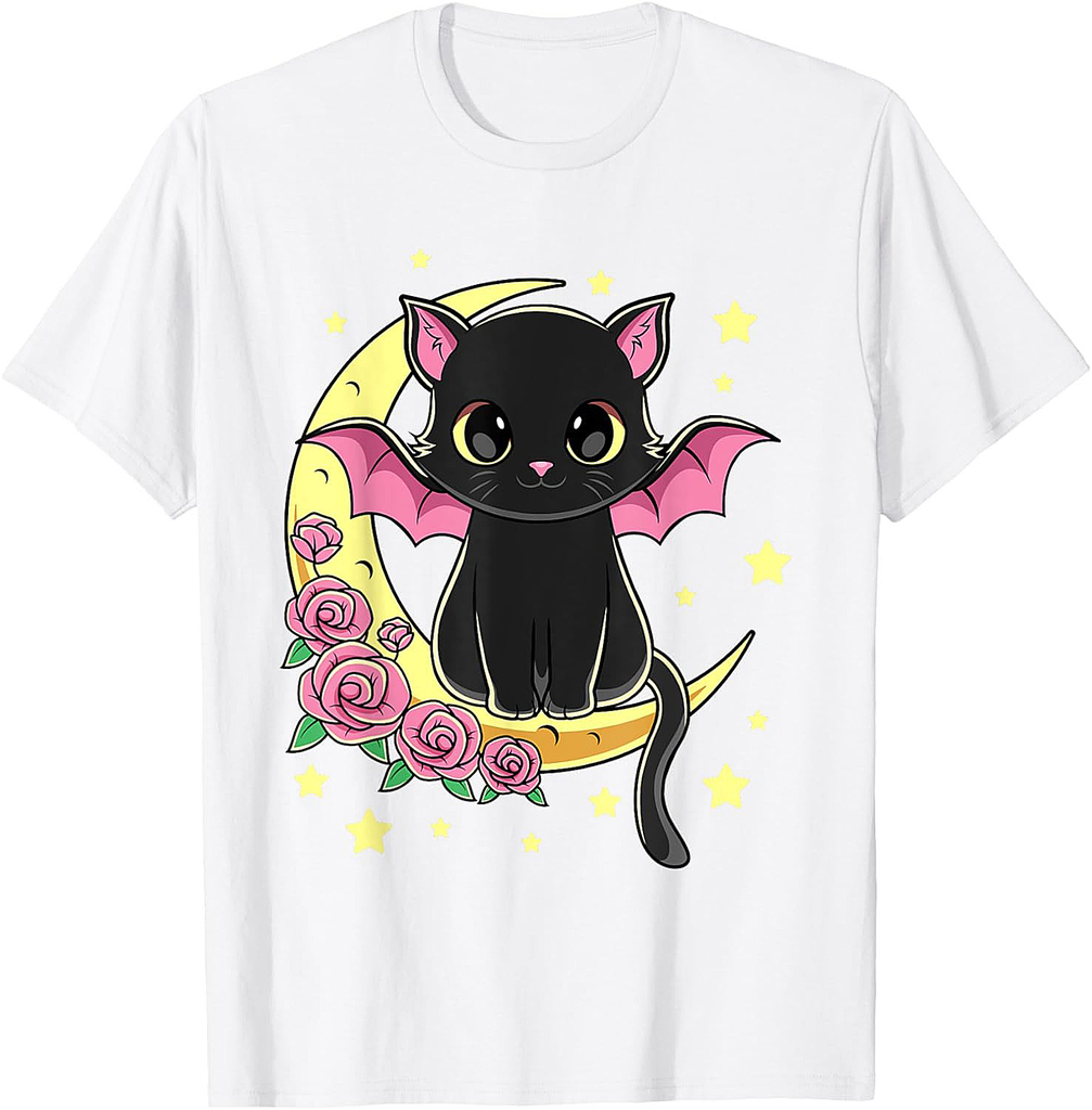 Halloween Scary Black Cat Moon For Kids Girls T-Shirt