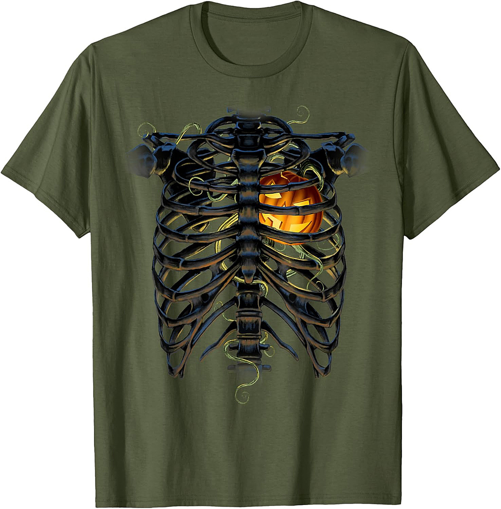 Halloween Skeleton Rib Cage Pumpkin Heart T-Shirt