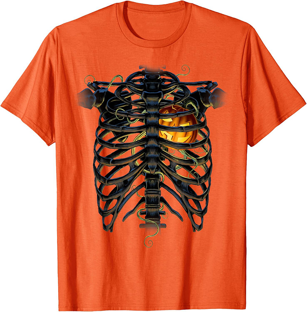 Halloween Skeleton Rib Cage Pumpkin Heart T-Shirt