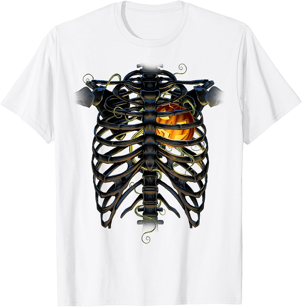 Halloween Skeleton Rib Cage Pumpkin Heart T-Shirt