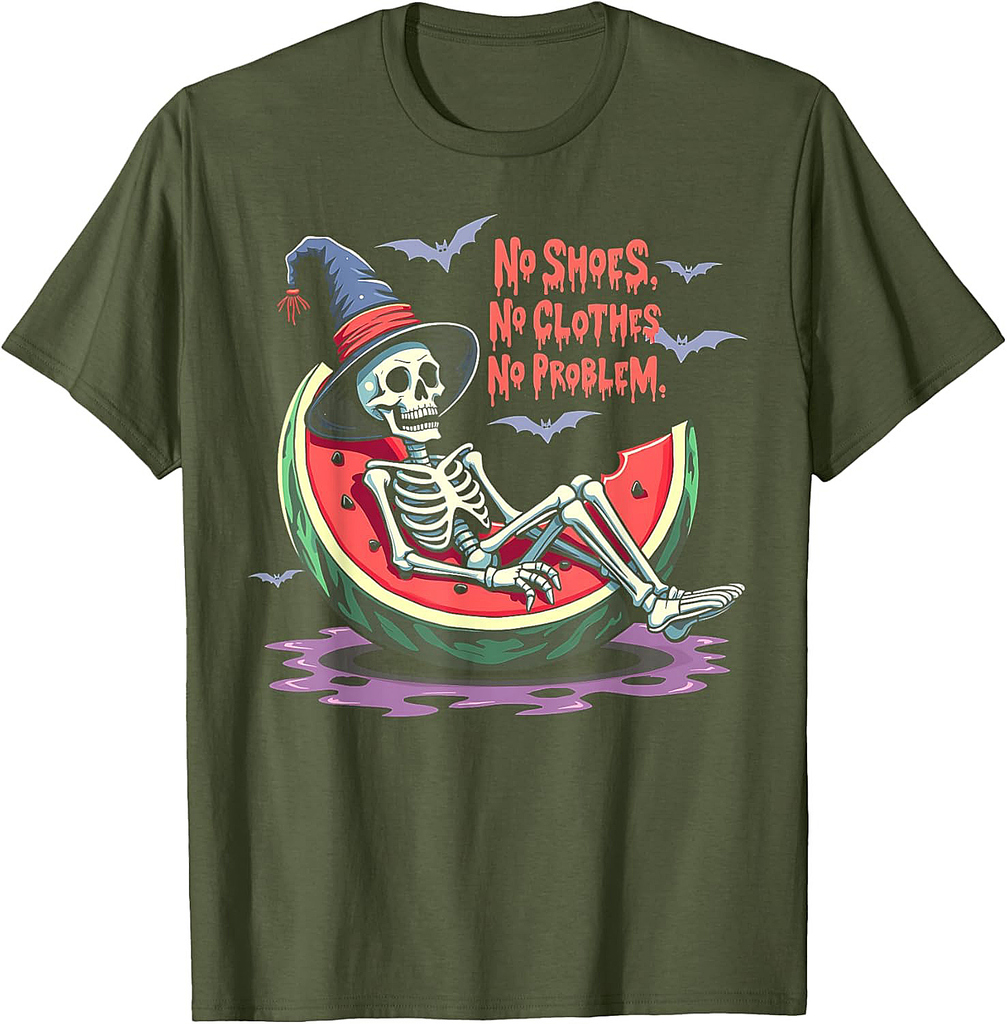Halloween Skeleton Watermelon Summer No Shoes No Clothes No T-Shirt