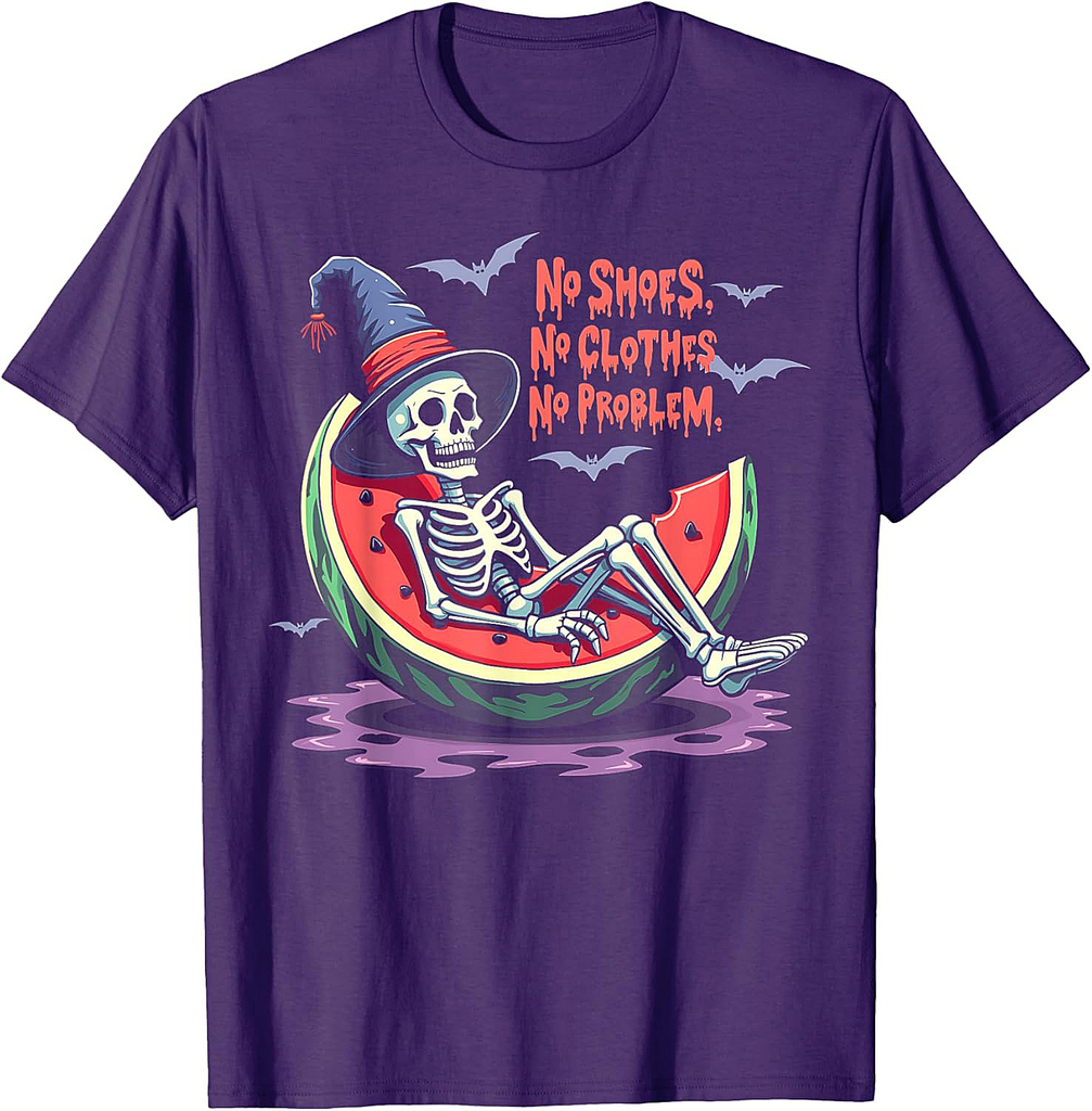Halloween Skeleton Watermelon Summer No Shoes No Clothes No T-Shirt