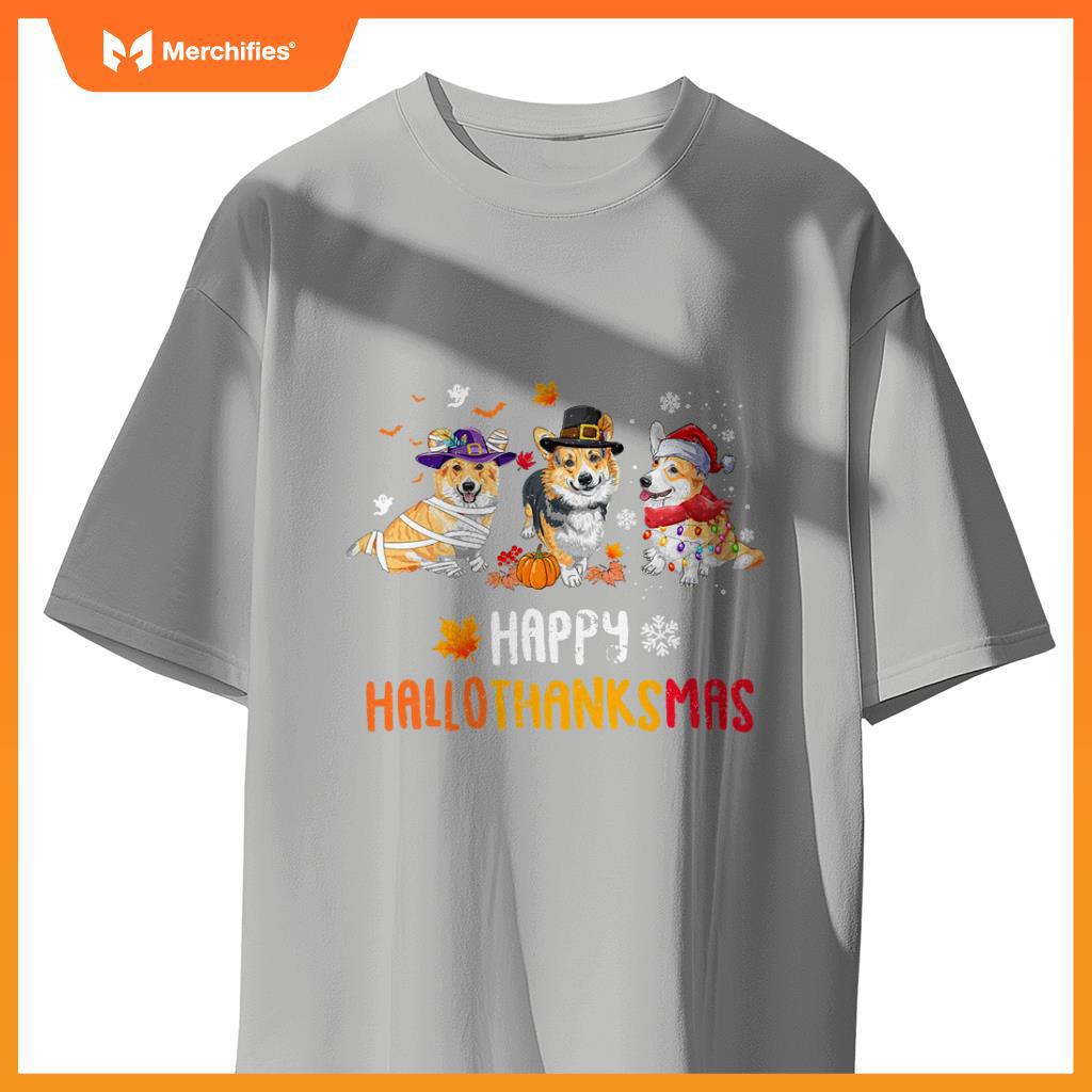 Halloween Thanksgiving Christmas Funny Corgi Dogs T-Shirt