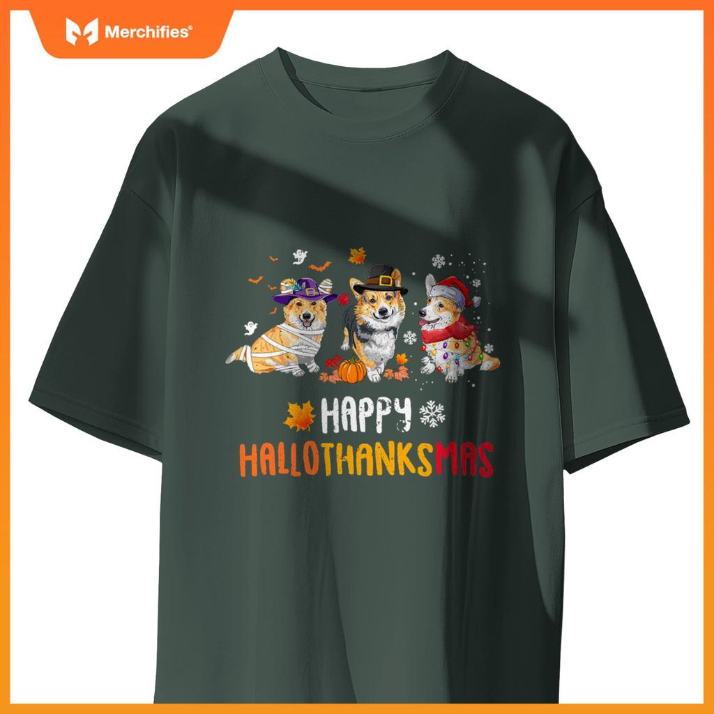 Halloween Thanksgiving Christmas Funny Corgi Dogs T-Shirt