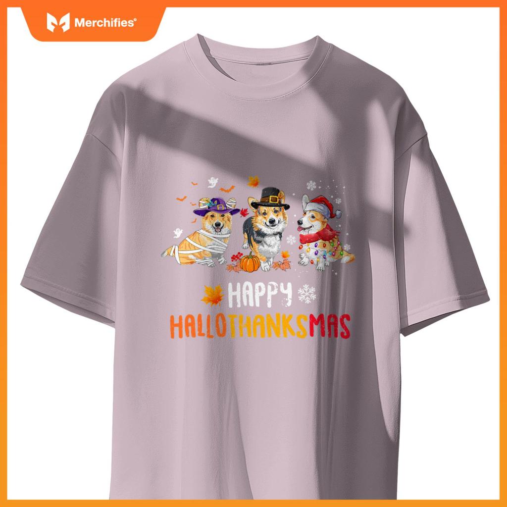 Halloween Thanksgiving Christmas Funny Corgi Dogs T-Shirt