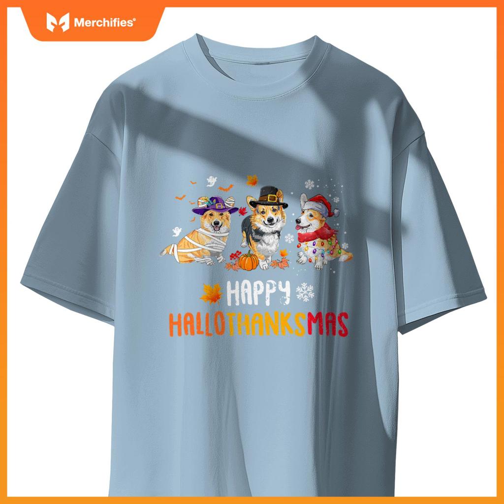 Halloween Thanksgiving Christmas Funny Corgi Dogs T-Shirt
