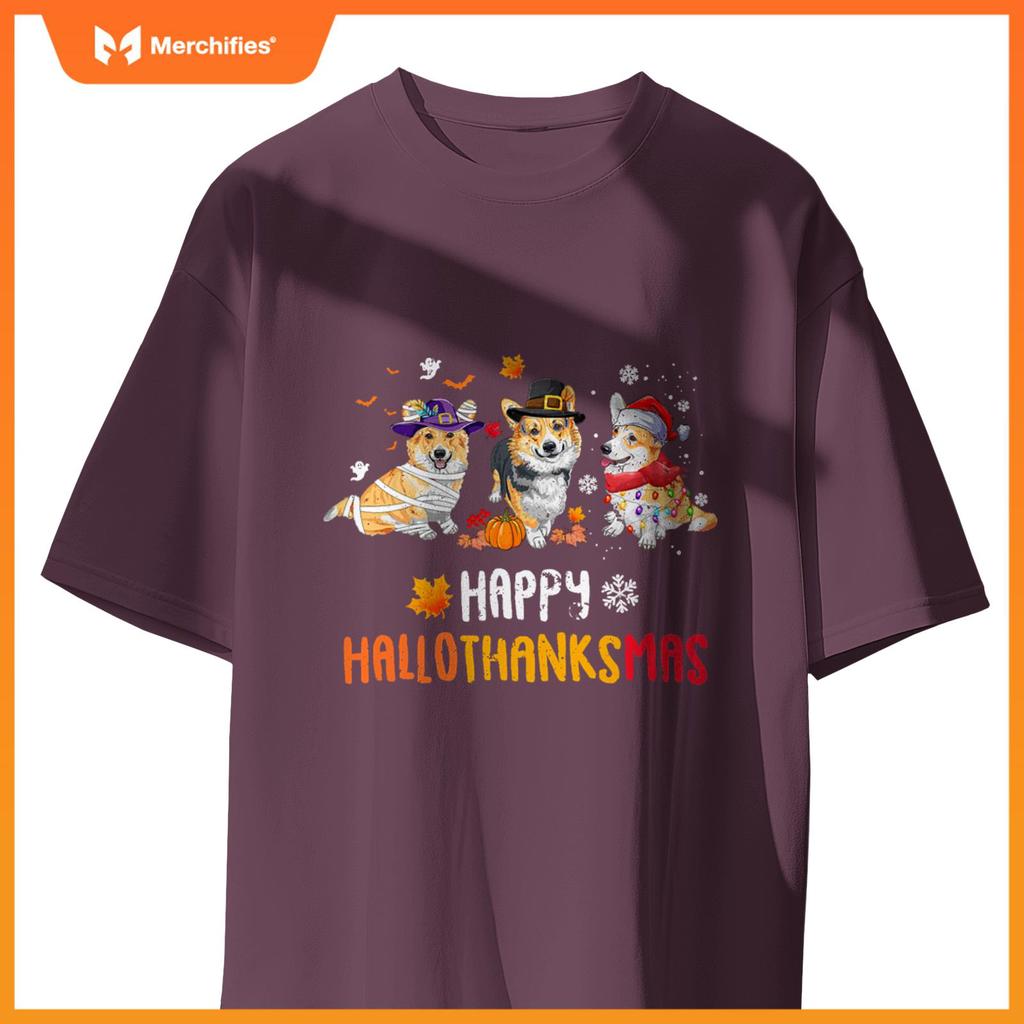 Halloween Thanksgiving Christmas Funny Corgi Dogs T-Shirt