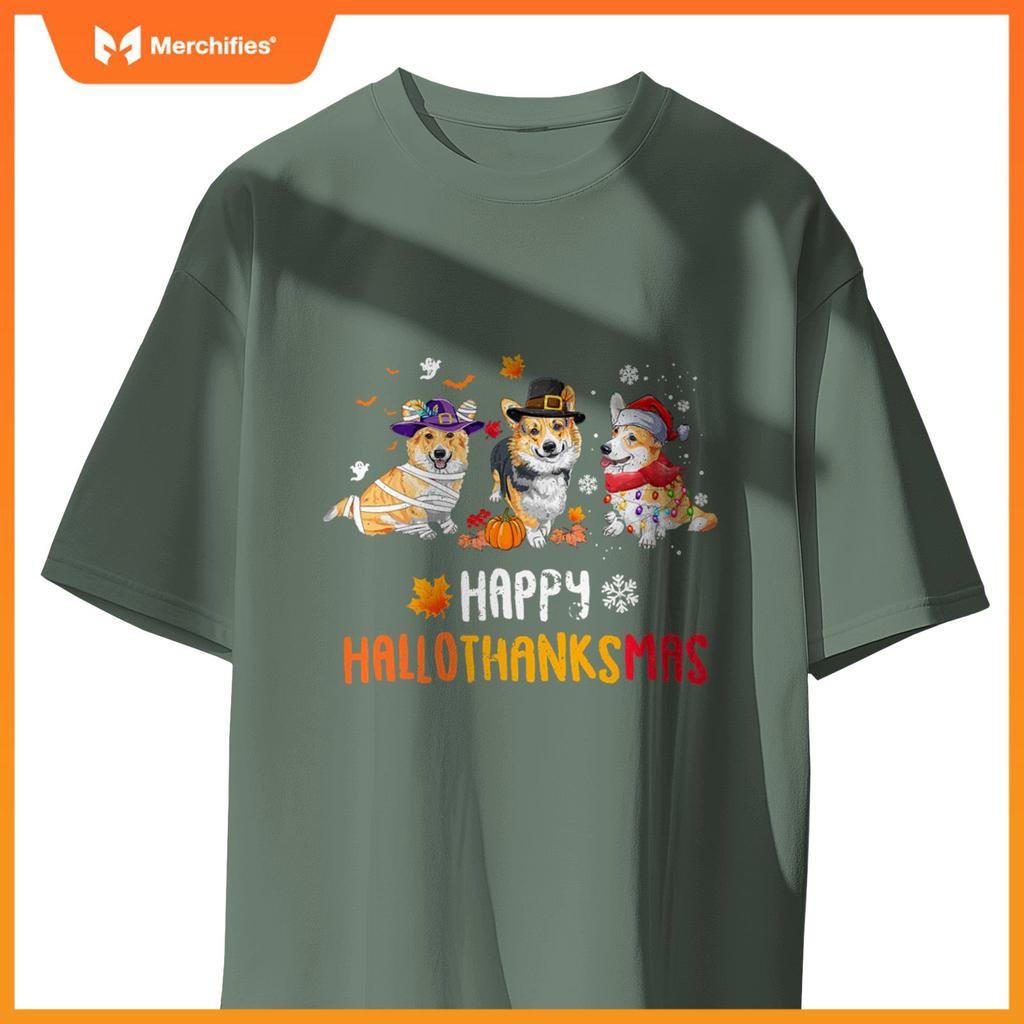 Halloween Thanksgiving Christmas Funny Corgi Dogs T-Shirt