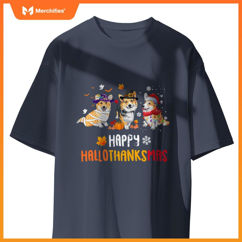 Halloween Thanksgiving Christmas Funny Corgi Dogs T-Shirt