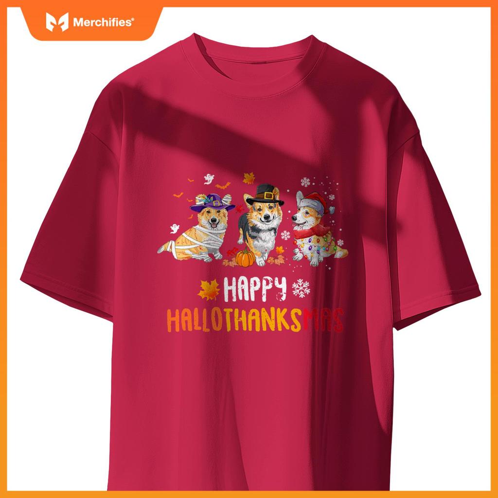 Halloween Thanksgiving Christmas Funny Corgi Dogs T-Shirt