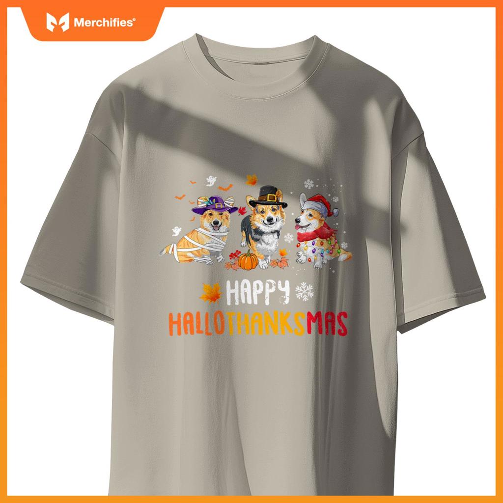 Halloween Thanksgiving Christmas Funny Corgi Dogs T-Shirt