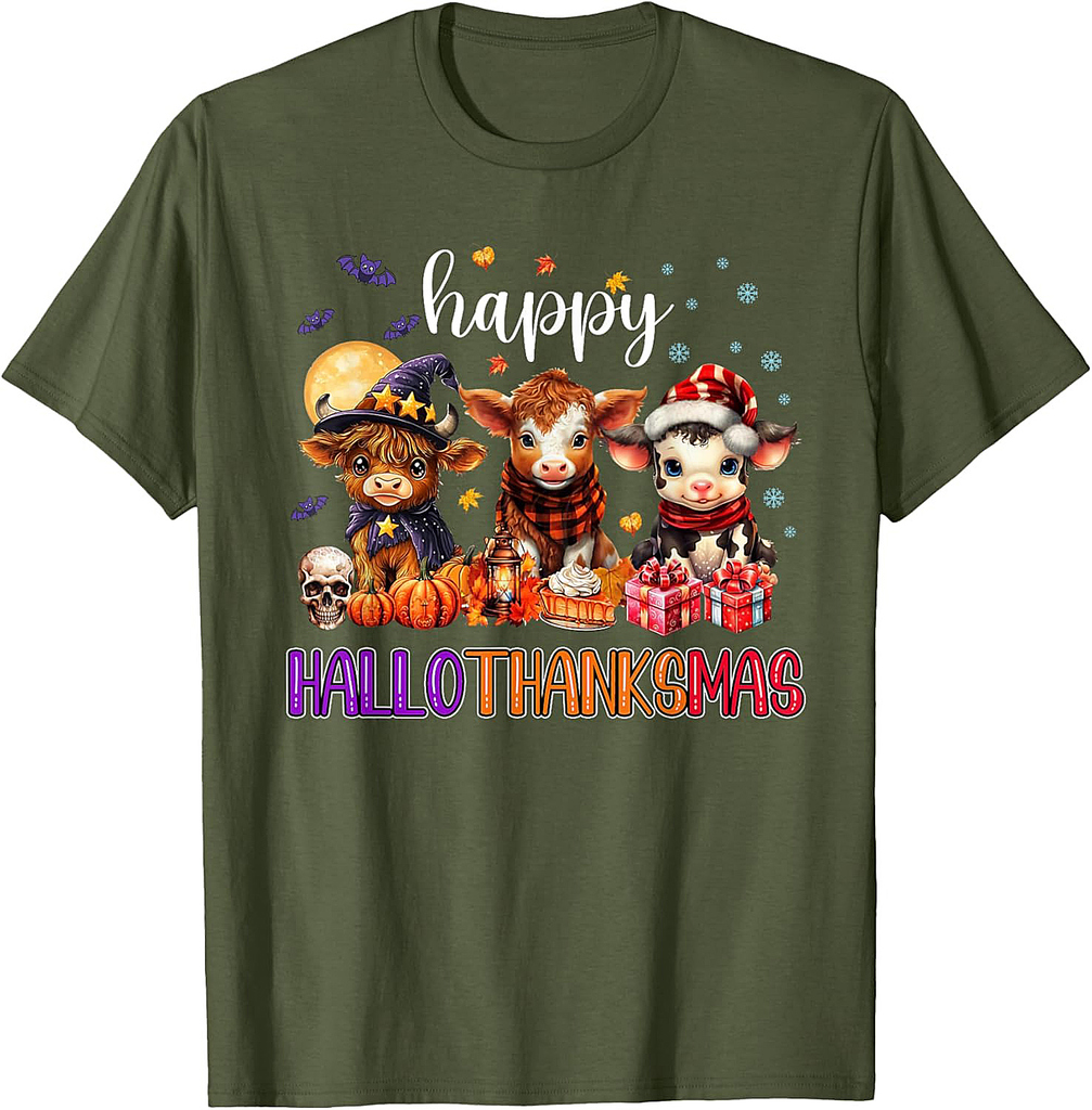 Halloween Thanksgiving Christmas Happy HalloThanksMas Cows T-Shirt