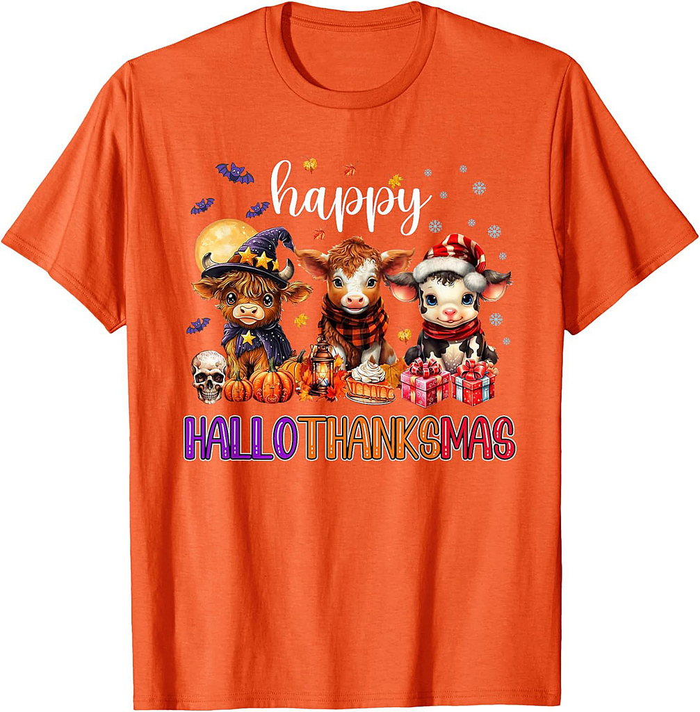Halloween Thanksgiving Christmas Happy HalloThanksMas Cows T-Shirt