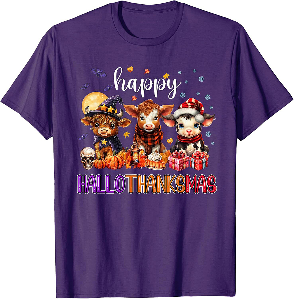 Halloween Thanksgiving Christmas Happy HalloThanksMas Cows T-Shirt