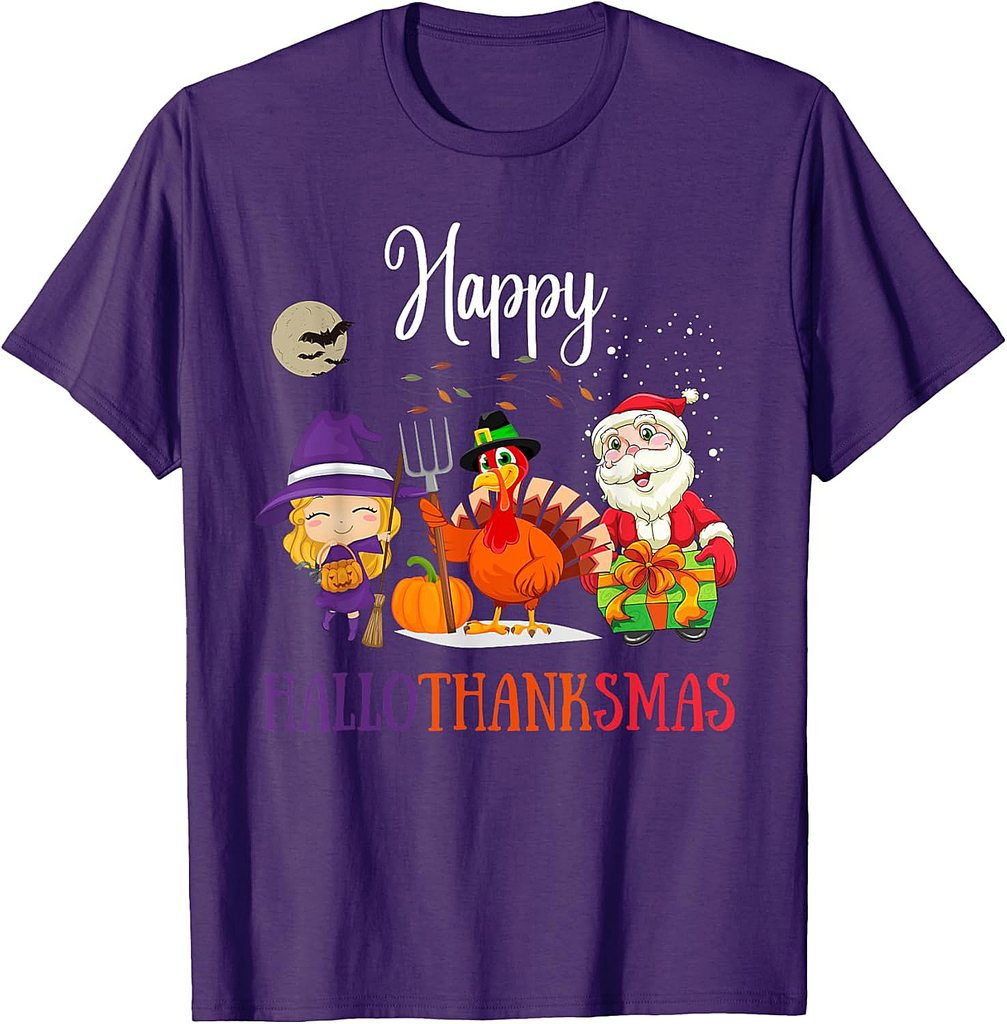 Halloween Thanksgiving Christmas Happy Hallothanksmas T-Shirt