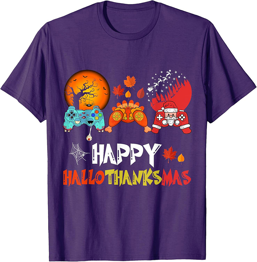 Halloween Thanksgiving Xmas Happy HalloThanksMas Video Game T-Shirt