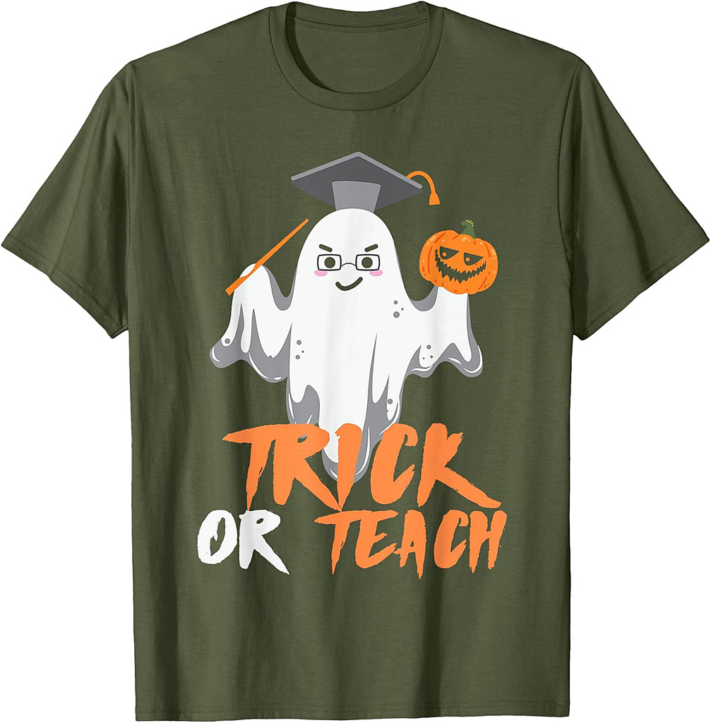Halloween Trick Or Teach Boo Ghost Retro Vintage Teacher T-Shirt for Men Women Kids