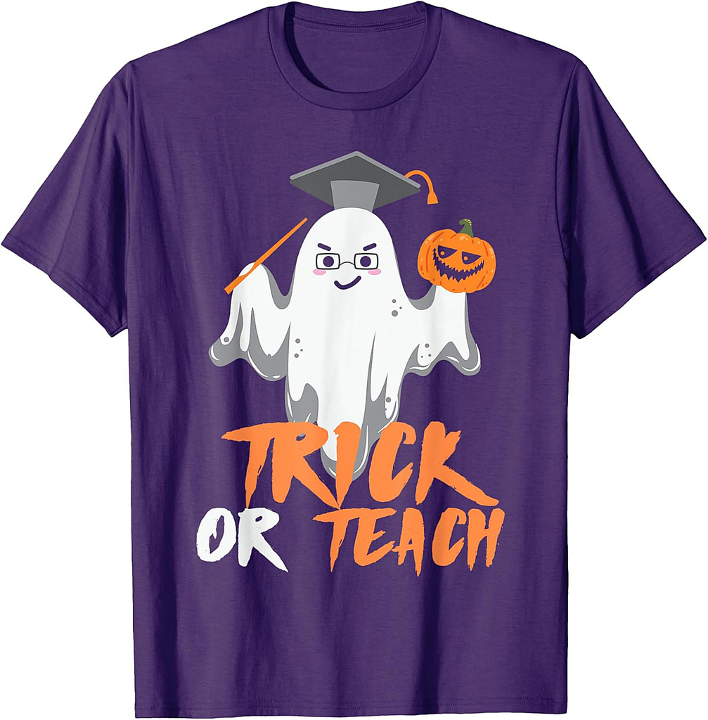 Halloween Trick Or Teach Boo Ghost Retro Vintage Teacher T-Shirt for Men Women Kids