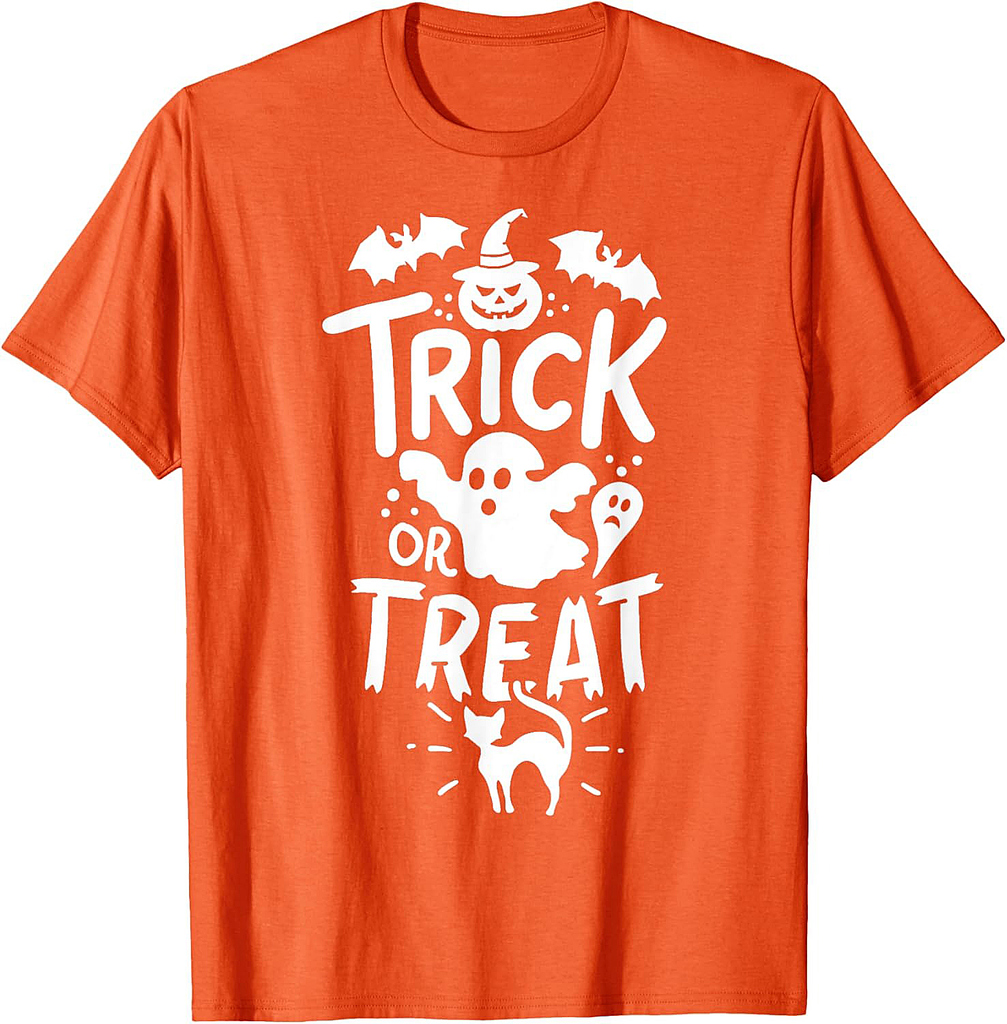 Halloween Trick Or Treat Tee Bat Ghost Pumpkin Cat T-Shirt for Men Women Kids