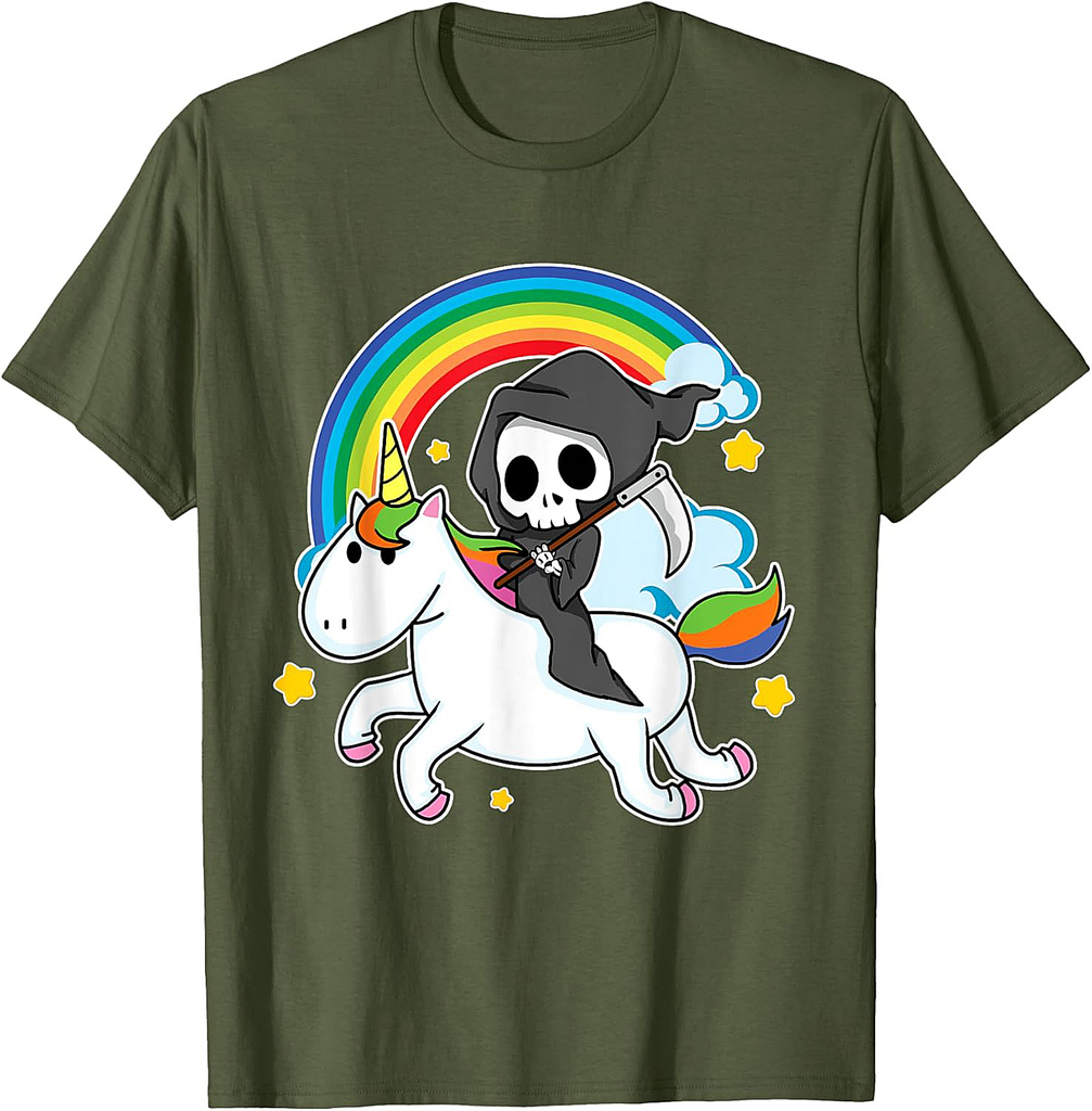 Halloween Unicorn Costume Grim Reaper Riding Unicorn T-Shirt