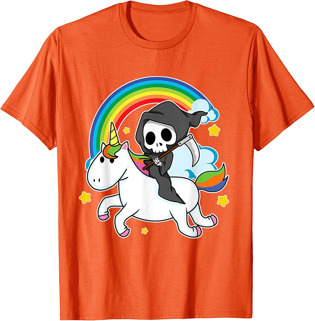 Halloween Unicorn Costume Grim Reaper Riding Unicorn T-Shirt