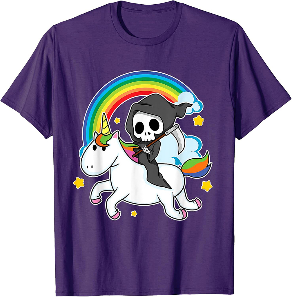 Halloween Unicorn Costume Grim Reaper Riding Unicorn T-Shirt