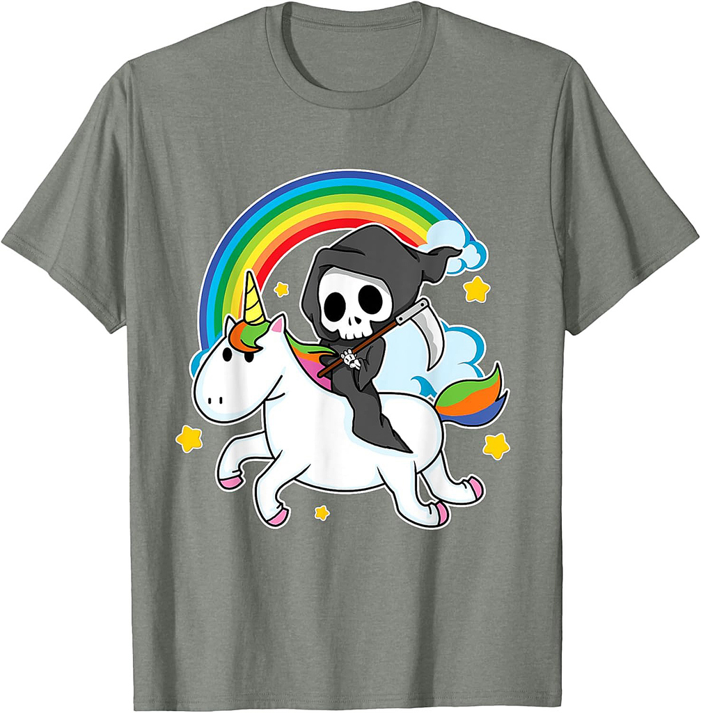 Halloween Unicorn Costume Grim Reaper Riding Unicorn T-Shirt