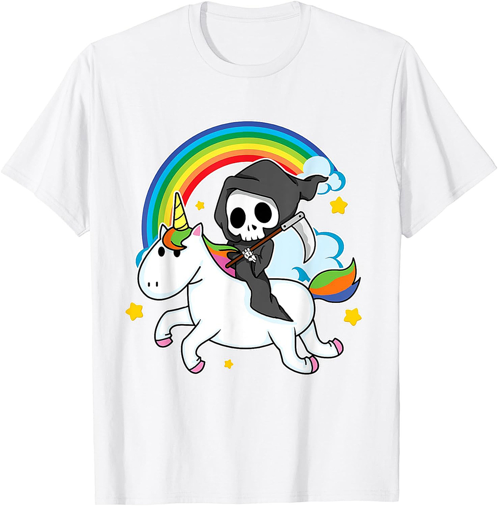 Halloween Unicorn Costume Grim Reaper Riding Unicorn T-Shirt