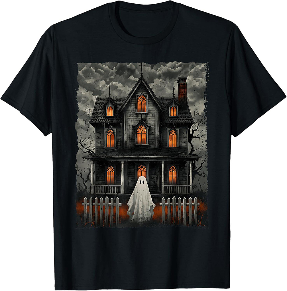 Halloween Vintage Ghost Haunted House Spooky Scary Midnight T-Shirt