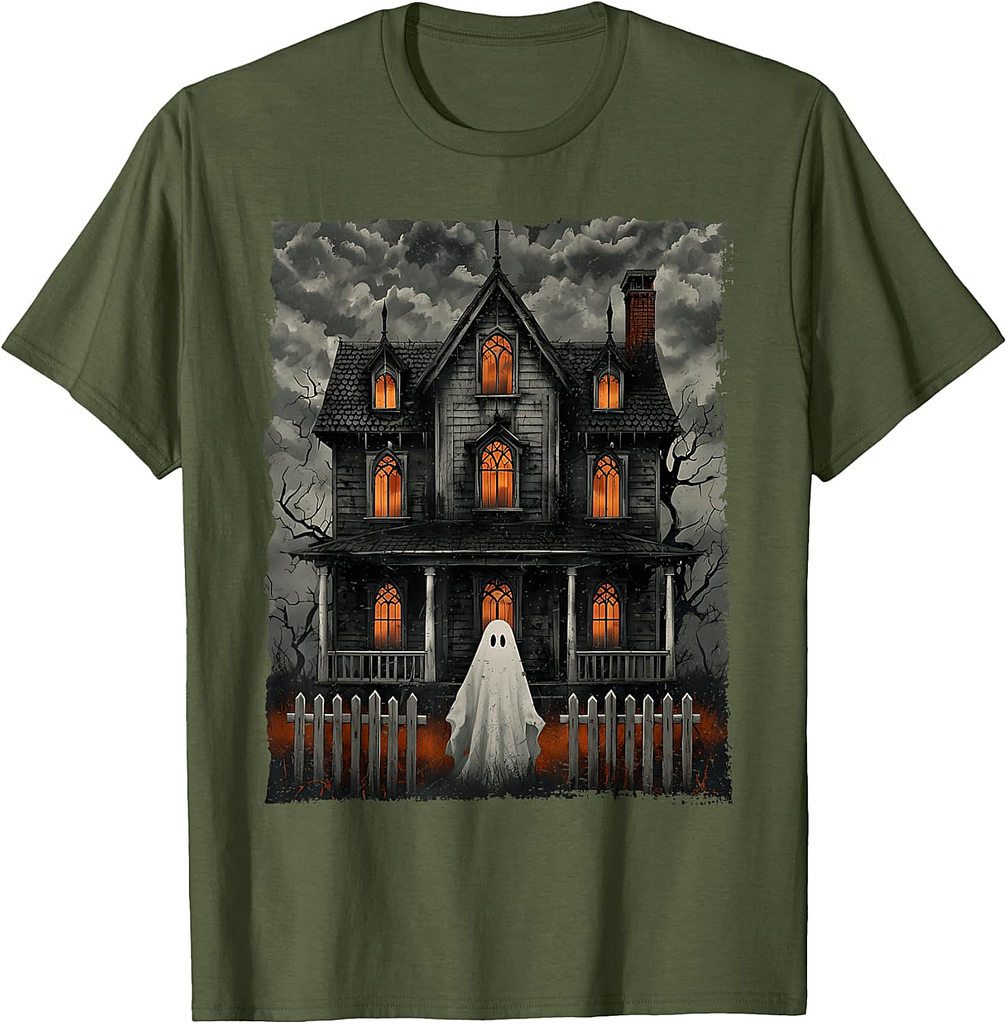 Halloween Vintage Ghost Haunted House Spooky Scary Midnight T-Shirt